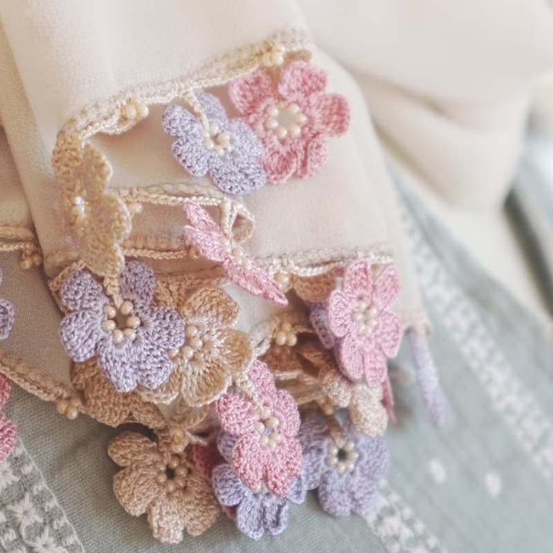 レースの花付き シフォンストール【マリー】クレームベージュ