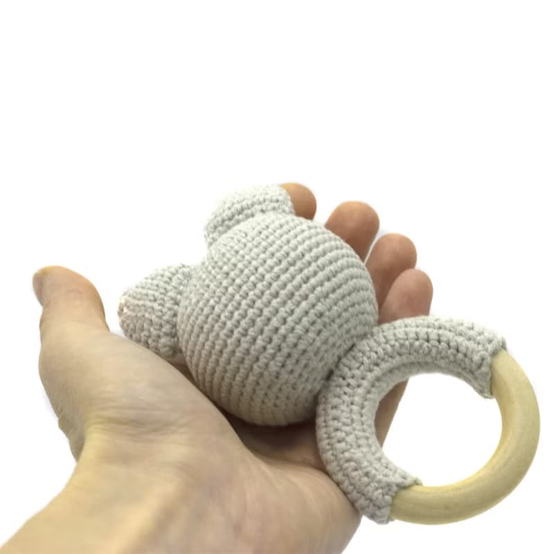 Soft baby girl rattle wood teether sensory toy, baby shower or newborn gift