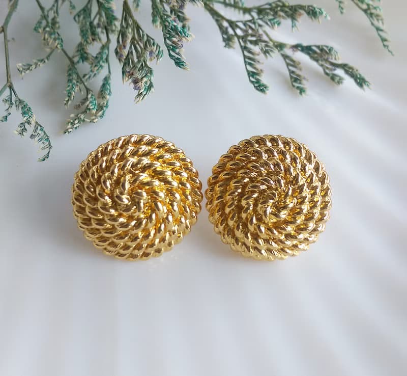 Vintage Jewelry 西洋古董飾品 MONET 金色調 螺旋圓 針式耳環