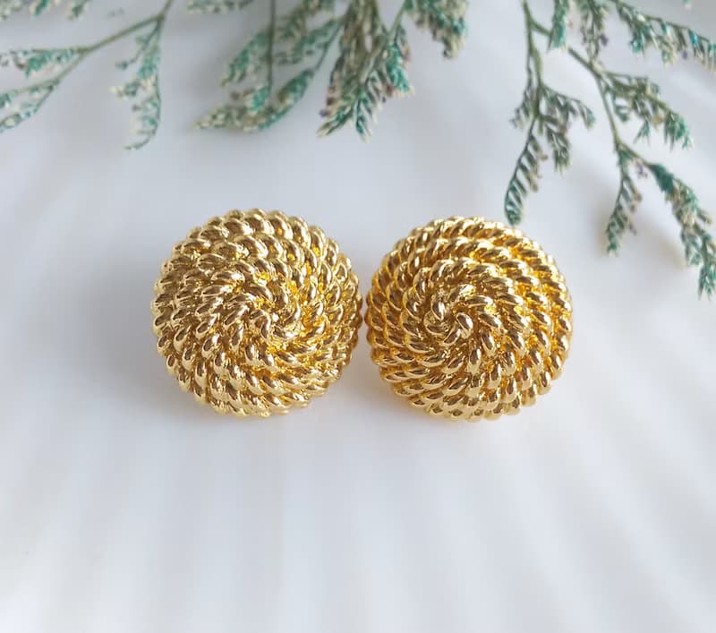 Vintage Jewelry 西洋古董飾品 MONET 金色調 螺旋圓 針式耳環