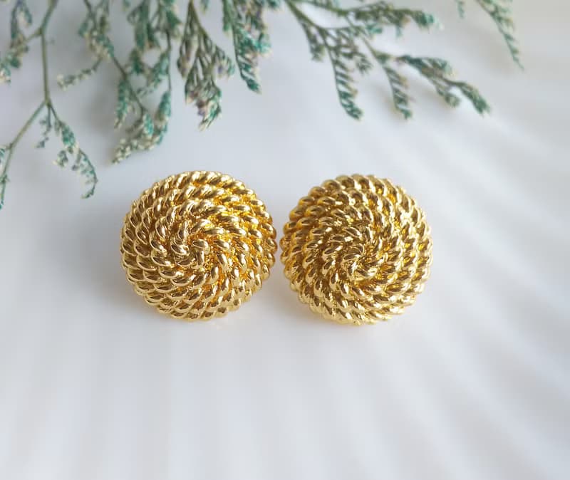 Vintage Jewelry 西洋古董飾品 MONET 金色調 螺旋圓 針式耳環
