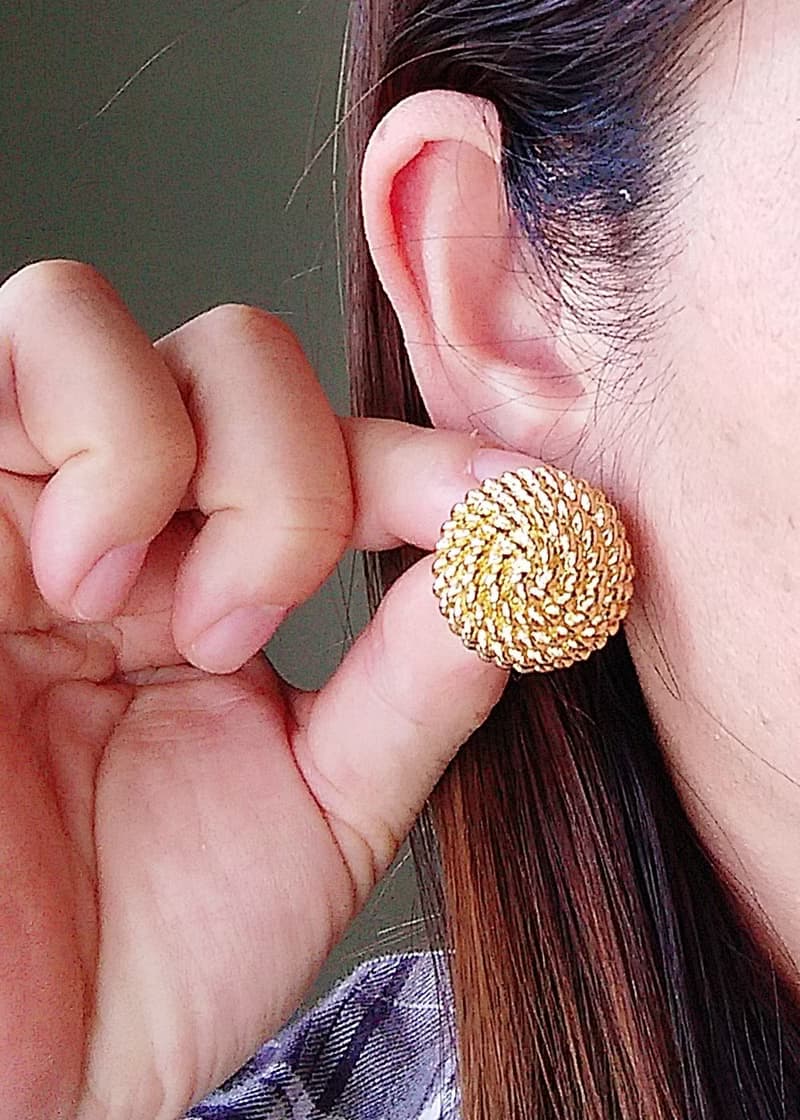 Vintage Jewelry 西洋古董飾品 MONET 金色調 螺旋圓 針式耳環