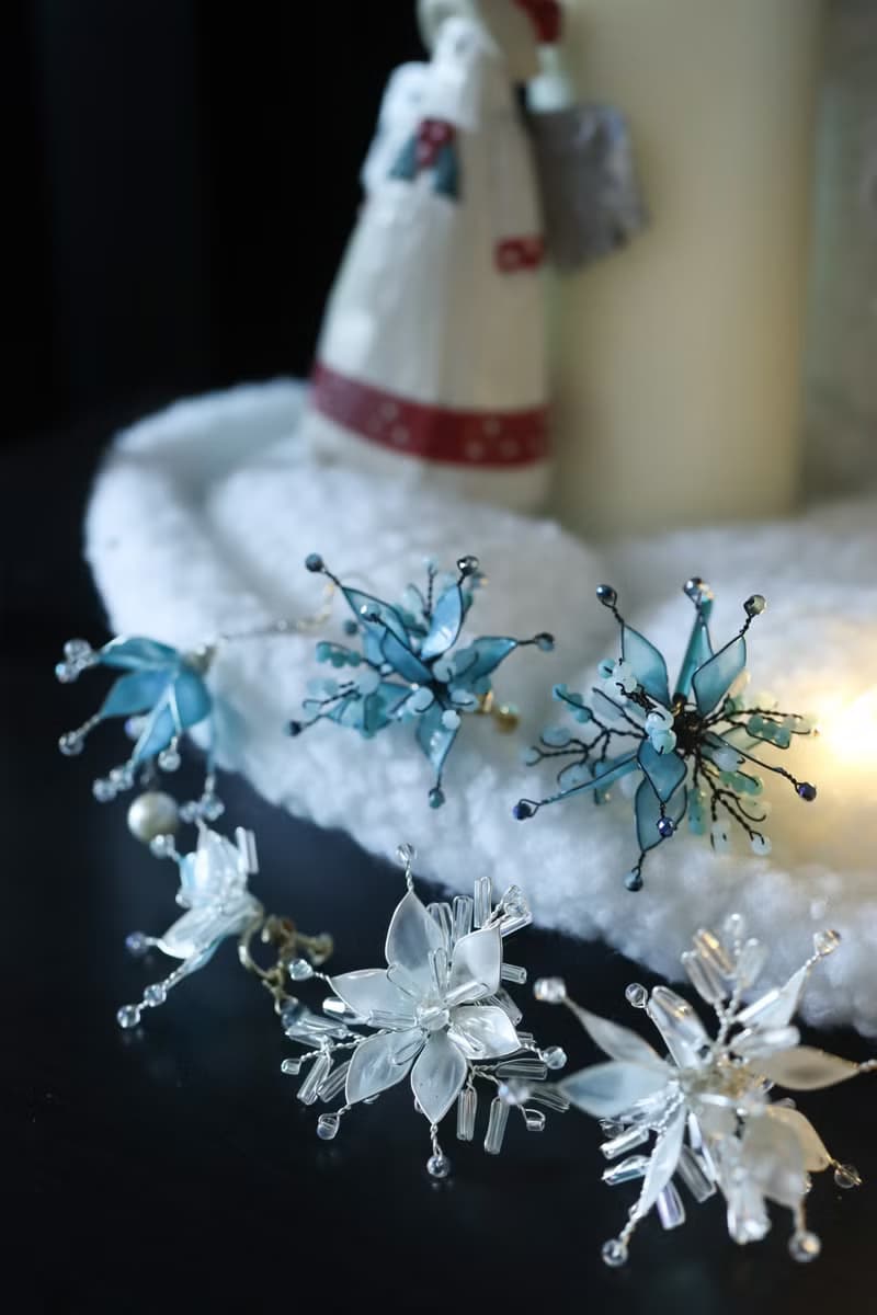 冬季聖誕系列 極光色雪天使  不對稱水晶花樹脂耳環 耳勾