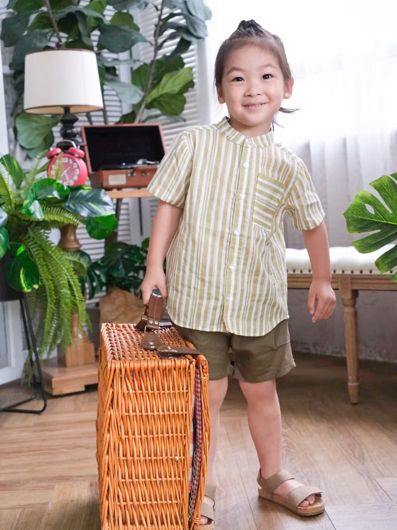 Gabriel經典小立領黃格紋短袖襯衫