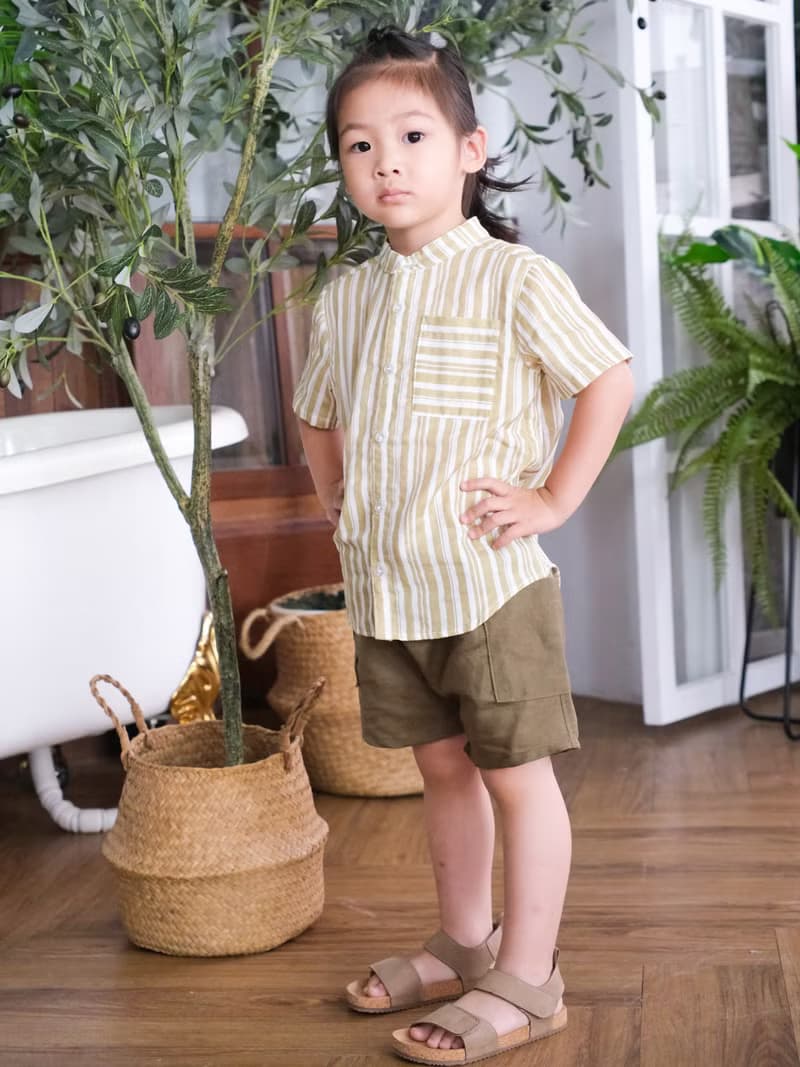 Gabriel經典小立領黃格紋短袖襯衫