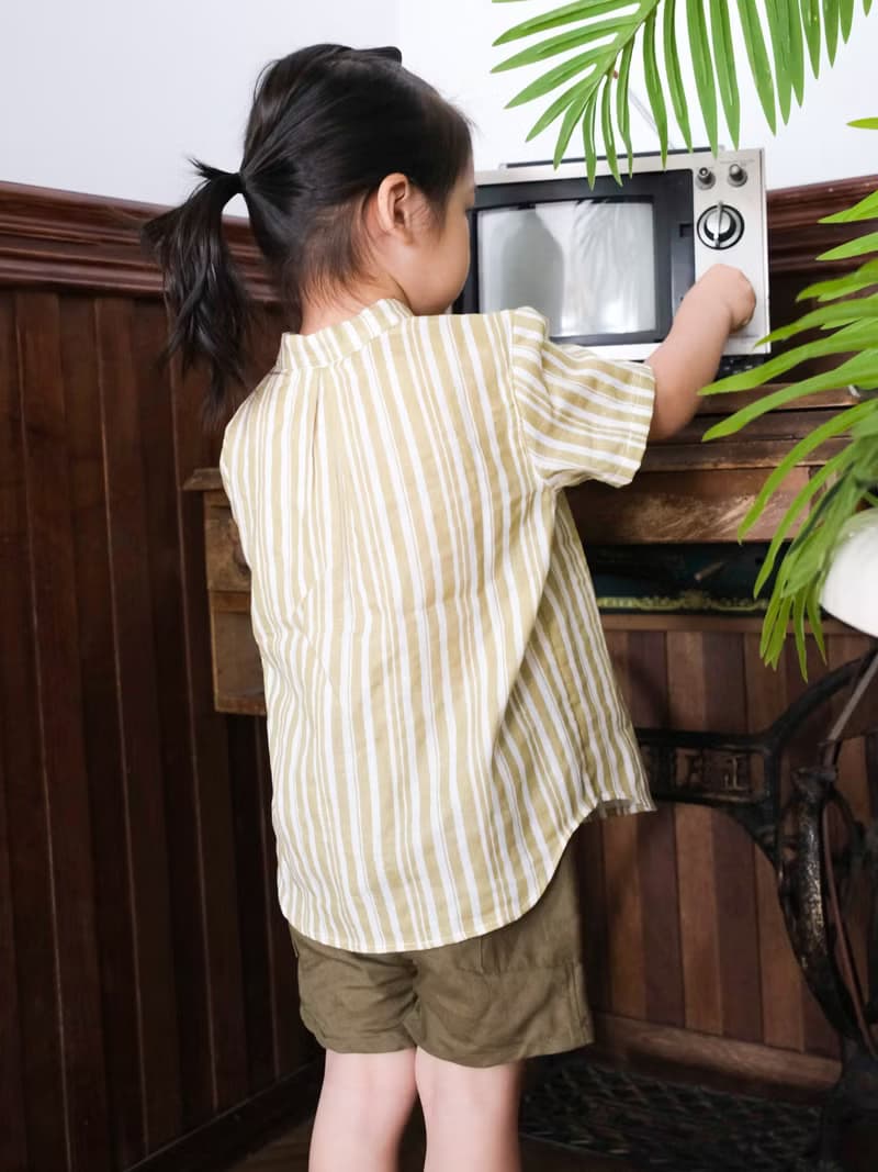 Gabriel經典小立領黃格紋短袖襯衫