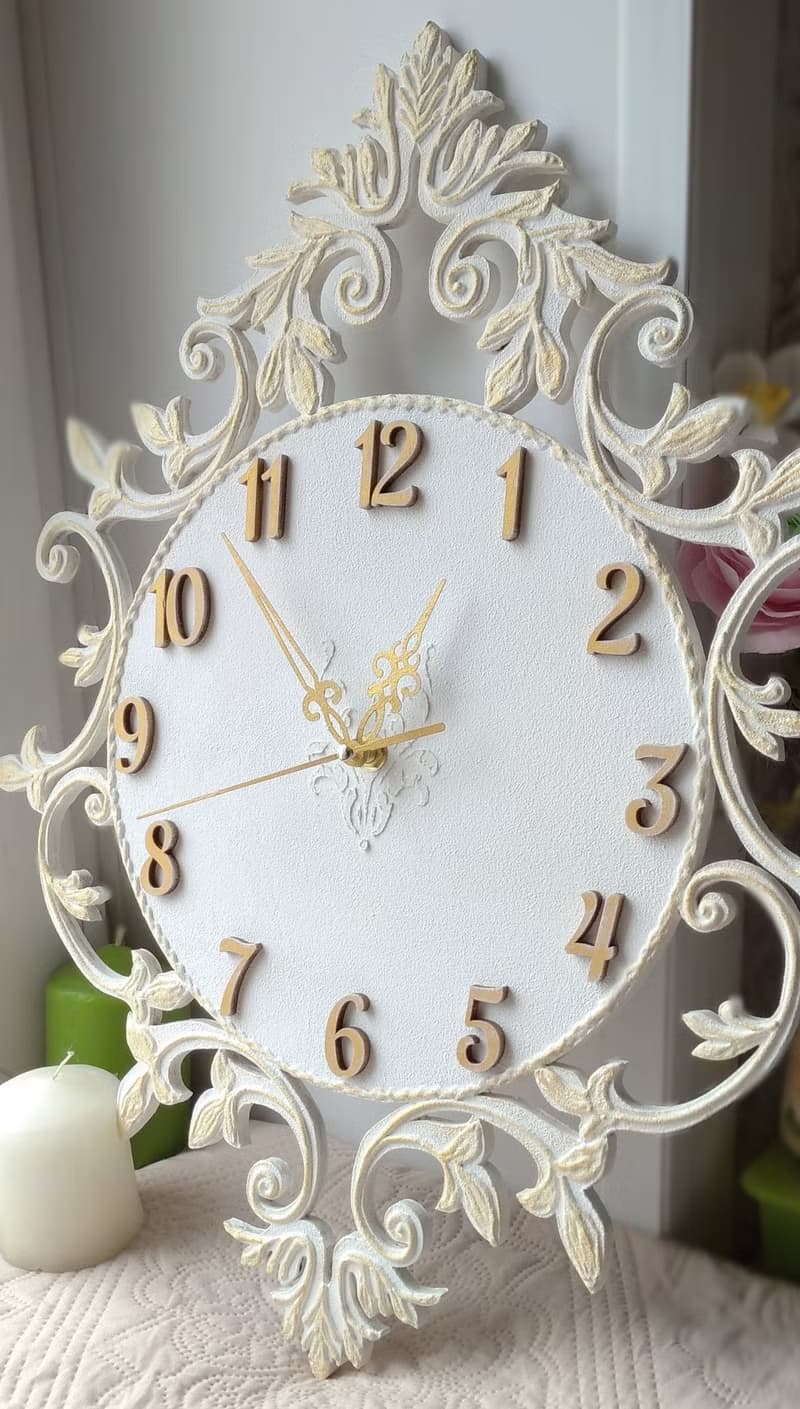 掛鐘 Nursery small white wall clock with gold ornament Silent clock BIRTHDAY GIFT