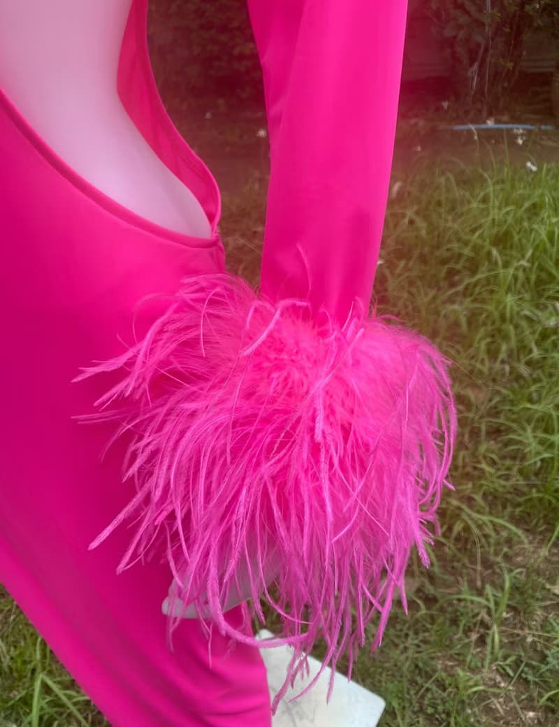 Jess hot pink  feathers bodycon midi dress for women