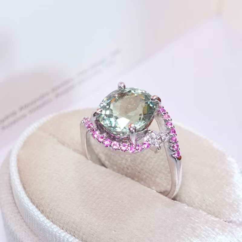4.1ct 天然阿富汗 薄荷綠碧璽 精切光澤閃耀 設計師訂製款 純銀戒