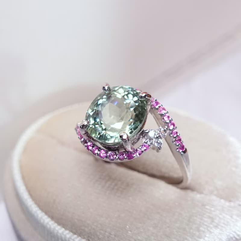 4.1ct 天然阿富汗 薄荷綠碧璽 精切光澤閃耀 設計師訂製款 純銀戒