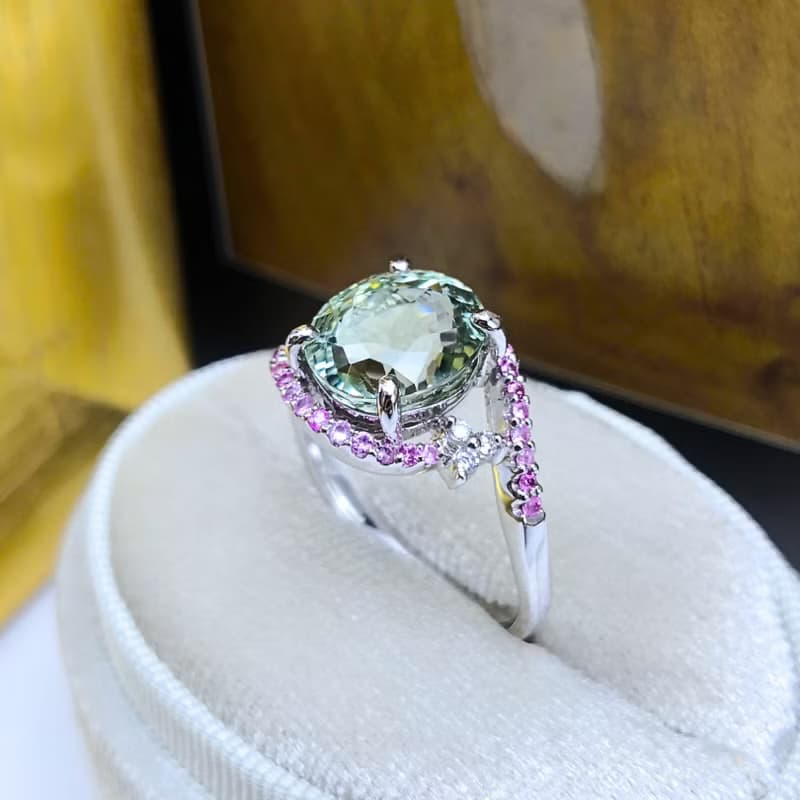 4.1ct 天然阿富汗 薄荷綠碧璽 精切光澤閃耀 設計師訂製款 純銀戒