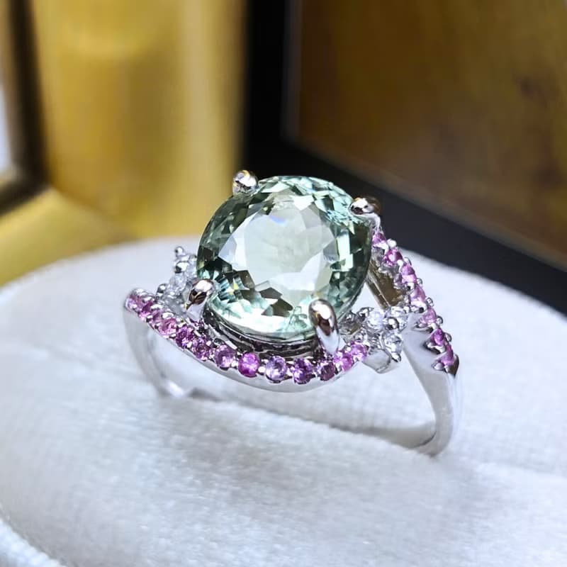 4.1ct 天然阿富汗 薄荷綠碧璽 精切光澤閃耀 設計師訂製款 純銀戒