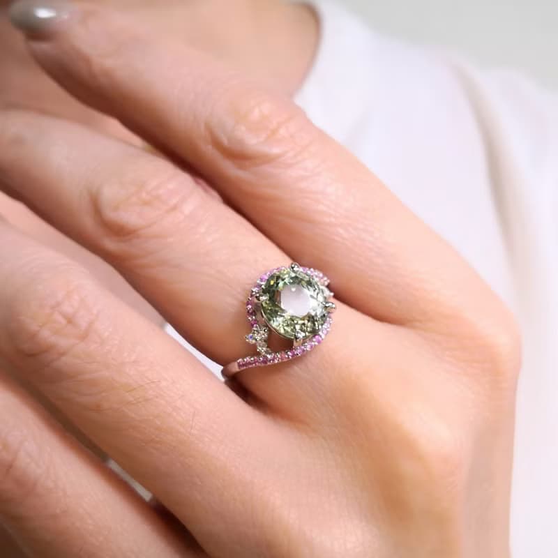 4.1ct 天然阿富汗 薄荷綠碧璽 精切光澤閃耀 設計師訂製款 純銀戒