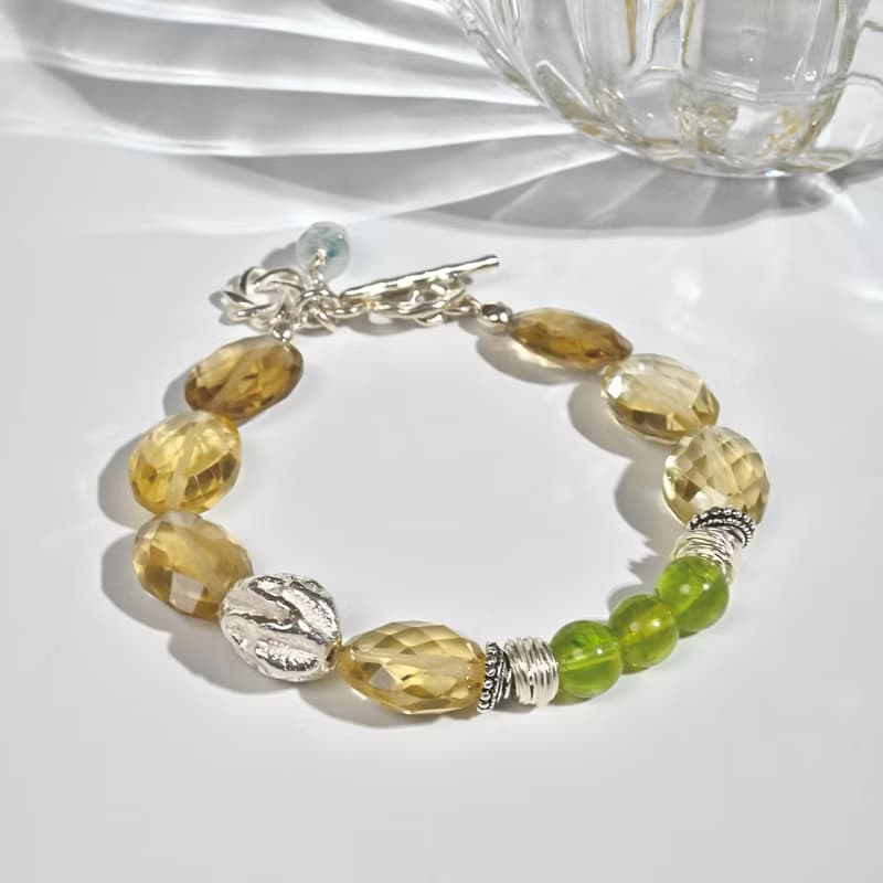 晶漾時光 | 黃水晶* 橄欖石純銀手鍊