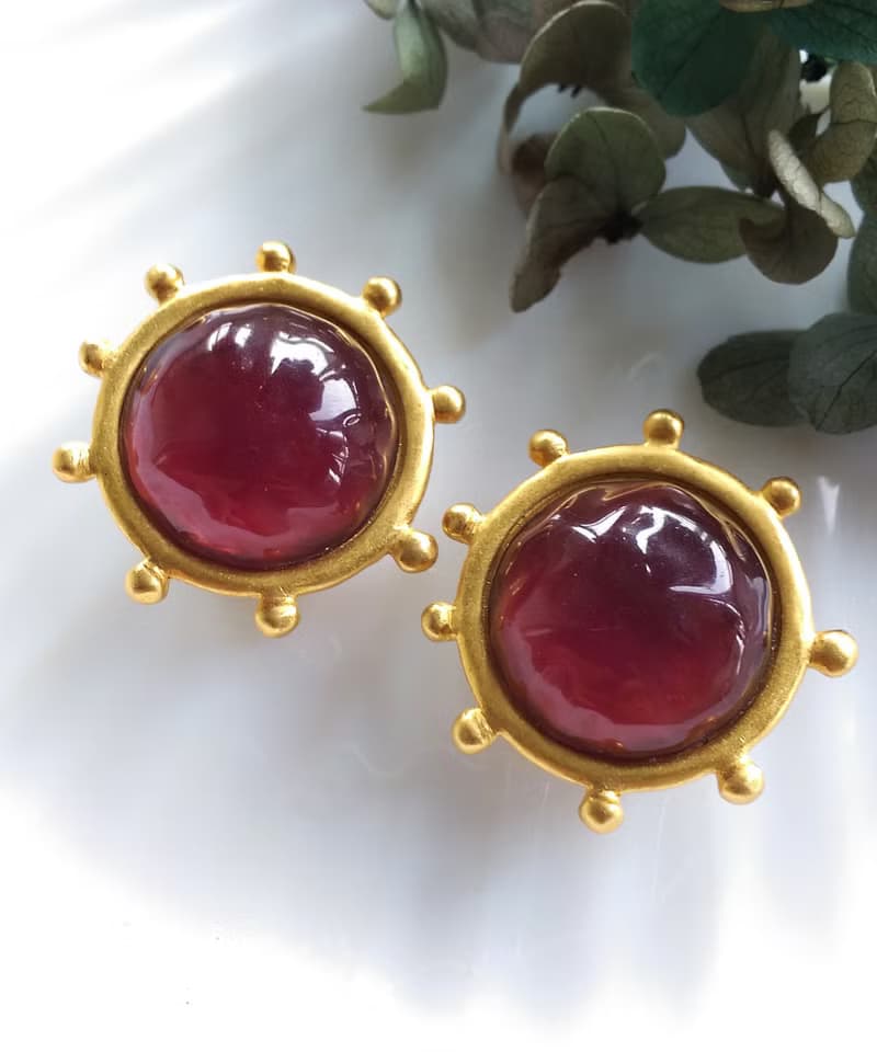 Vintage Jewelry 西洋古董飾品 啞光 摩登 圓紅 夾式耳環