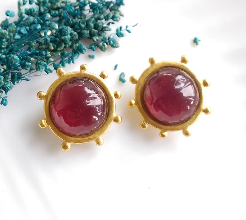 Vintage Jewelry 西洋古董飾品 啞光 摩登 圓紅 夾式耳環