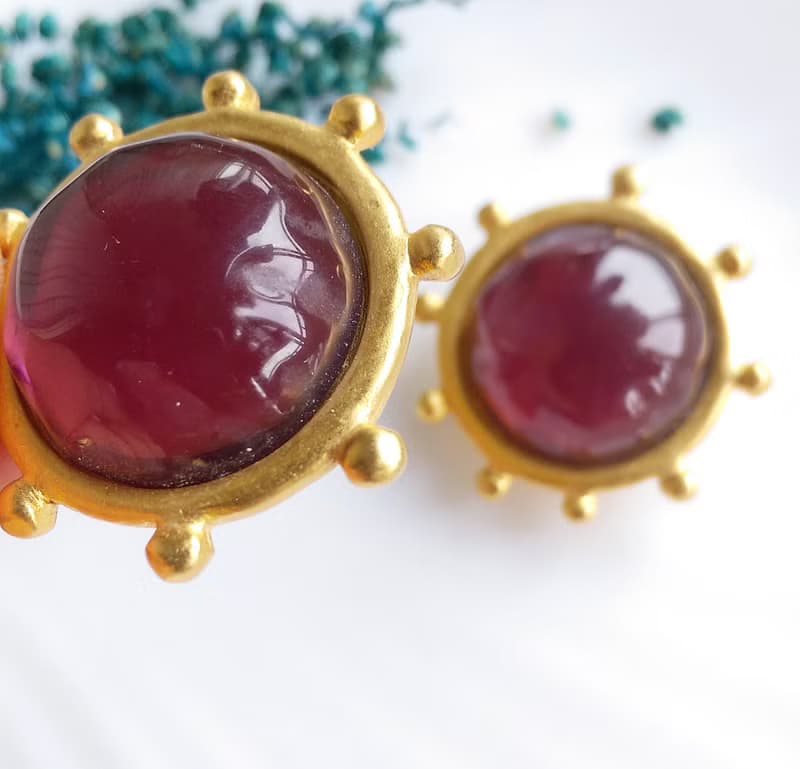 Vintage Jewelry 西洋古董飾品 啞光 摩登 圓紅 夾式耳環