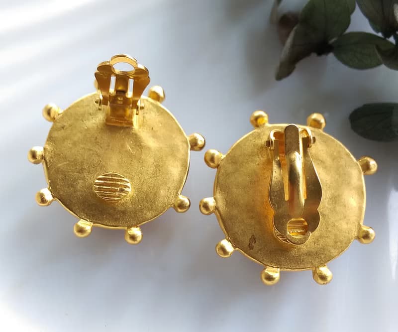 Vintage Jewelry 西洋古董飾品 啞光 摩登 圓紅 夾式耳環