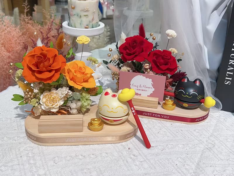 FengFlower 【永生花招財木魚名片座】永生花/乾燥花/送禮