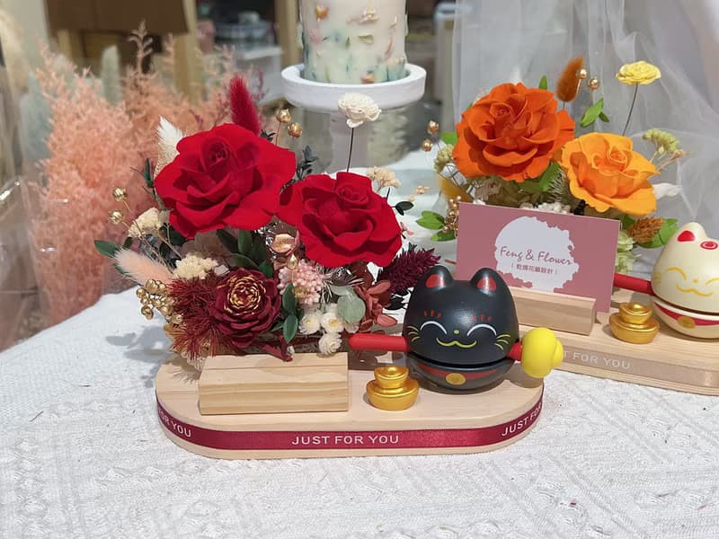 FengFlower 【永生花招財木魚名片座】永生花/乾燥花/送禮