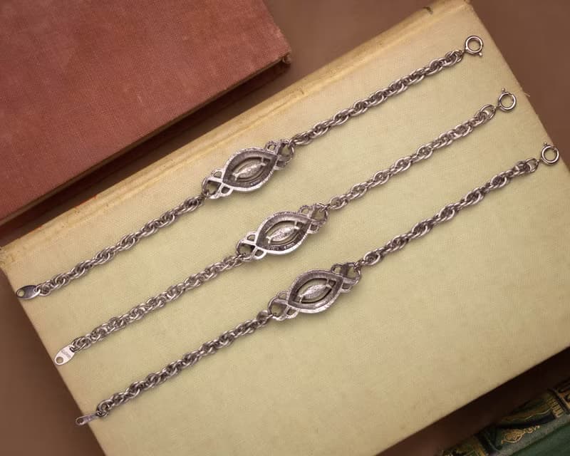 美國Avon品牌古董 1992年Heirloom Classic系列 仿白鐵礦古銀手鍊