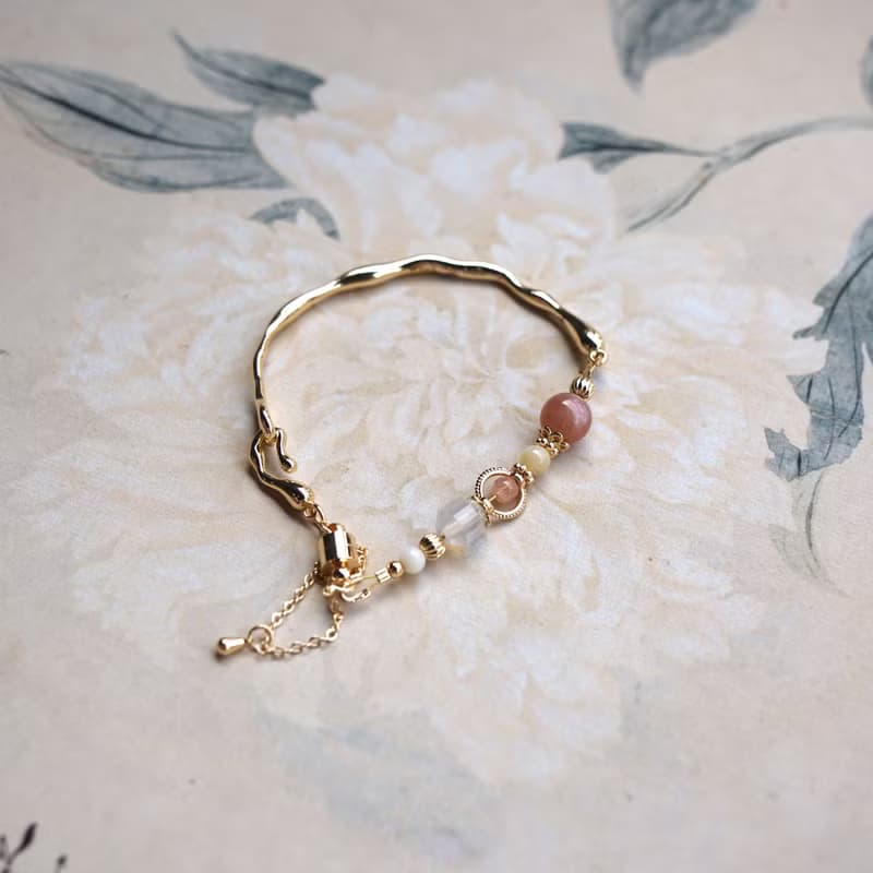 【四葉】天然石 手鐲 手鍊 | 太陽石 白蝶貝 白瑪瑙