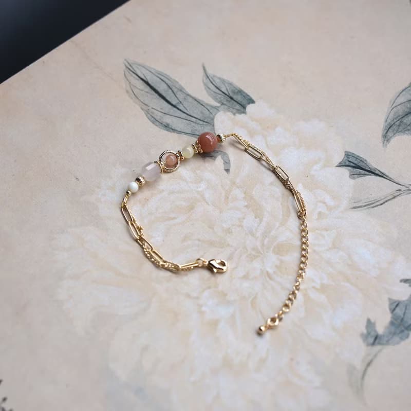 【四葉】天然石 手鐲 手鍊 | 太陽石 白蝶貝 白瑪瑙