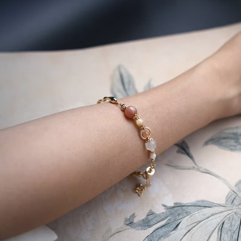 【四葉】天然石 手鐲 手鍊 | 太陽石 白蝶貝 白瑪瑙