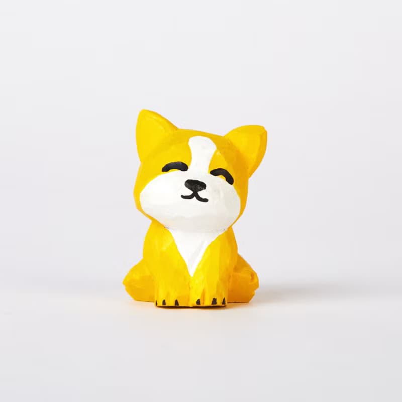 Dovo 笑容燦爛的黃色小狗木雕
