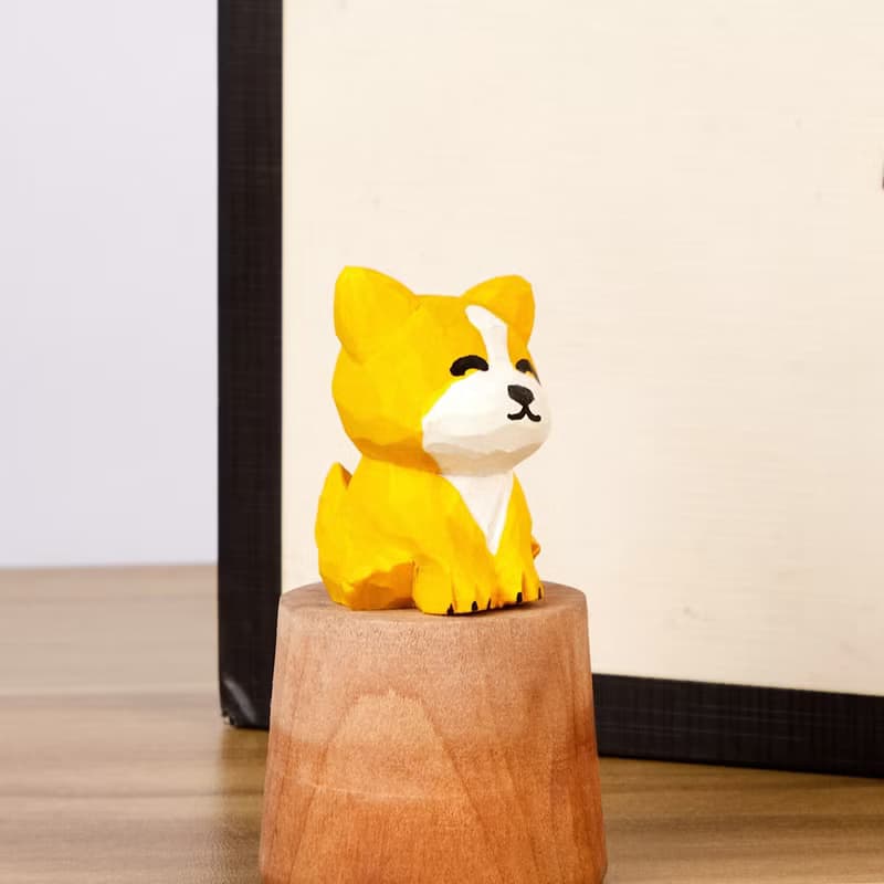 Dovo 笑容燦爛的黃色小狗木雕