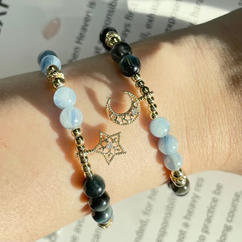 暗黑閨蜜 開運水晶手鍊組14KG 藍晶石 藍虎眼石 生日禮物水晶