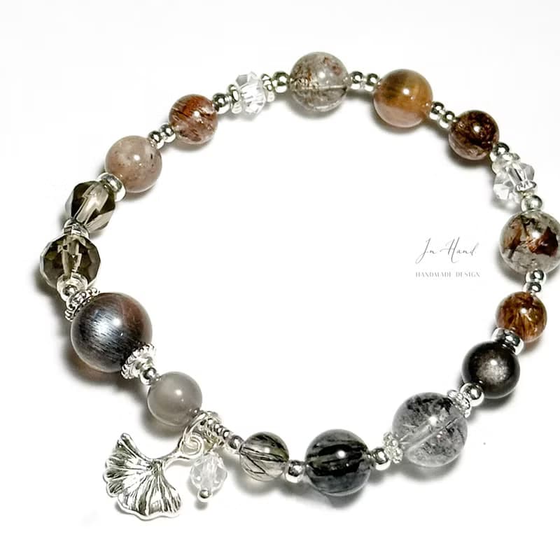 燙金秋日-黑金超七.黑金太陽石.黑髮晶-純銀設計款