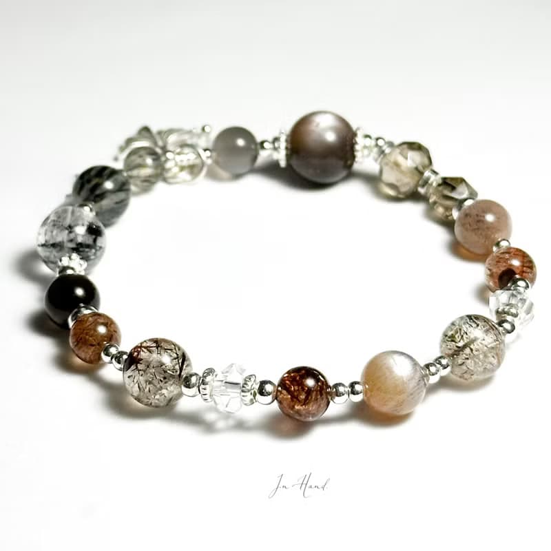 燙金秋日-黑金超七.黑金太陽石.黑髮晶-純銀設計款