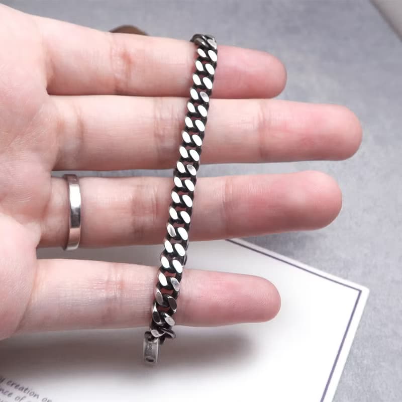 可刻字 復古繩索手鍊 925純銀 中性/男生手鍊 5.5mm 染黑設計