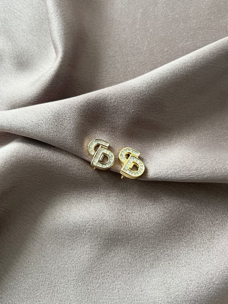 Dior鍍金經典CD水晶耳夾耳環 極美品 日本中古vintage