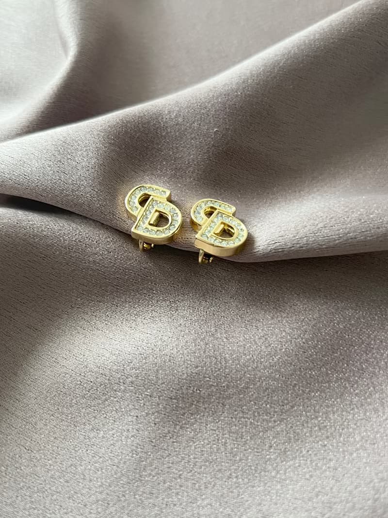 Dior鍍金經典CD水晶耳夾耳環 極美品 日本中古vintage