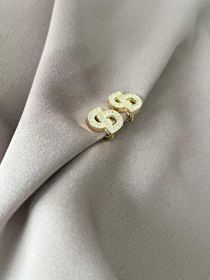 Dior鍍金經典CD水晶耳夾耳環 極美品 日本中古vintage