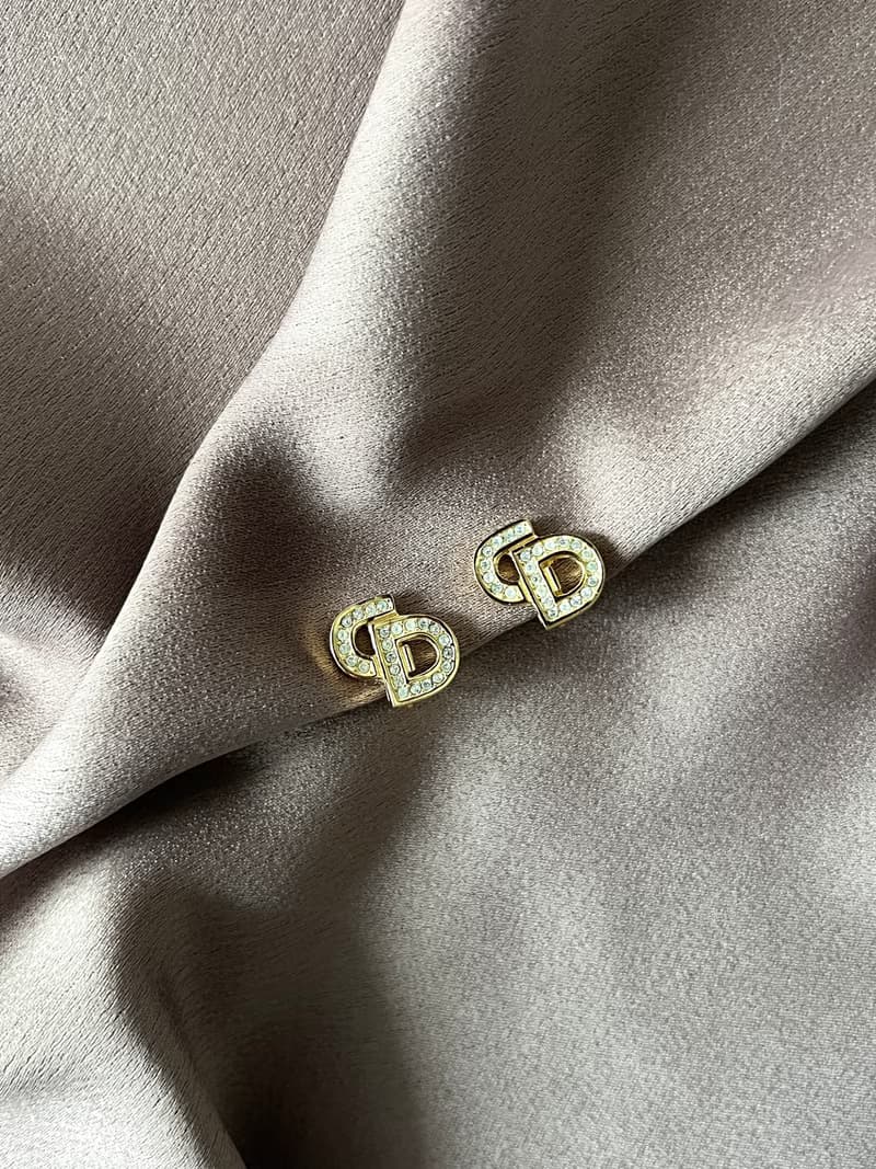 Dior鍍金經典CD水晶耳夾耳環 極美品 日本中古vintage