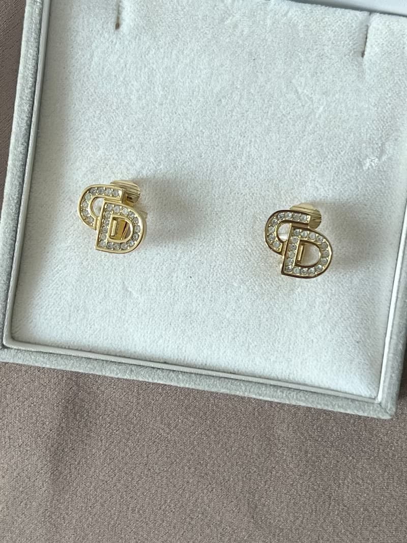 Dior鍍金經典CD水晶耳夾耳環 極美品 日本中古vintage