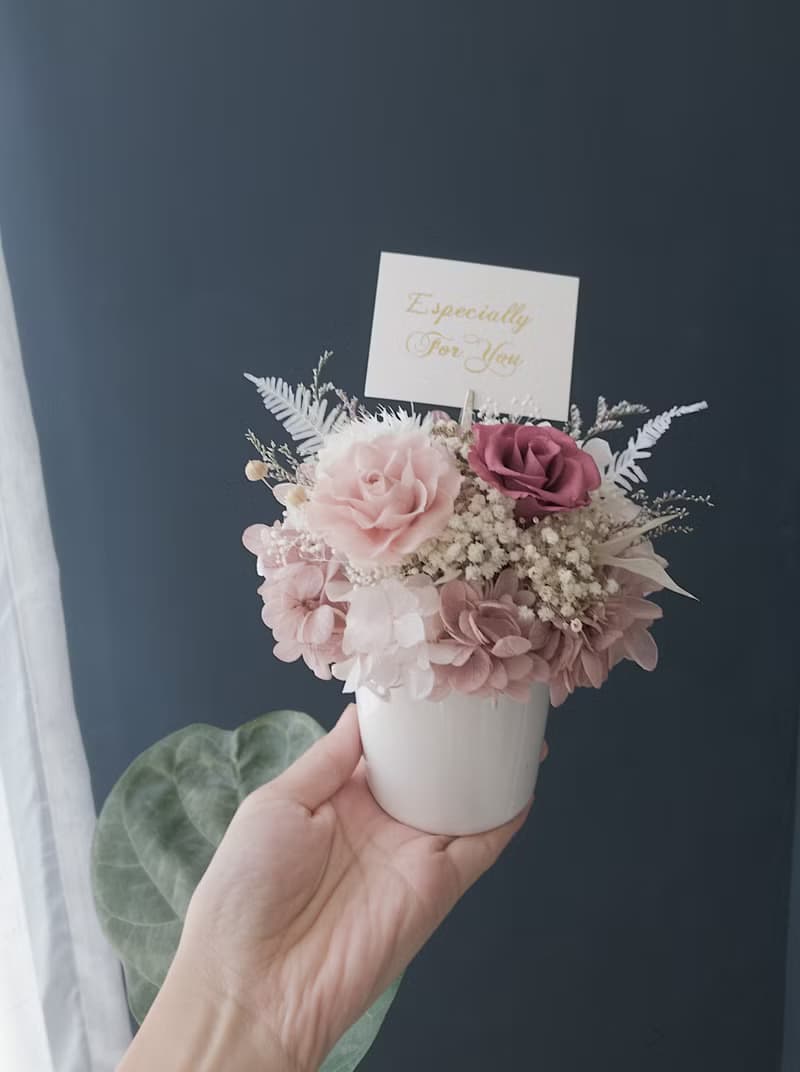 畢業情人節畢業花束畢業謝師花禮選胭粉色系日本永生花玫瑰繡球