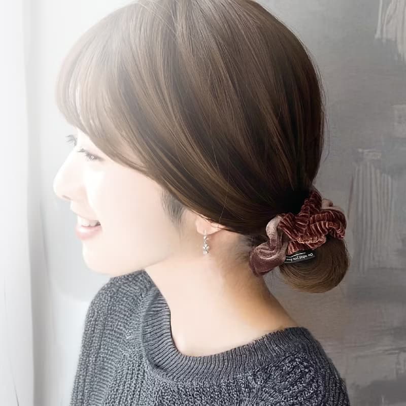 カカオ&フランボワーズ　チョコレートの様なシュシュとヘアゴムのセット　バレンタイン　大人かわいい　ギフト