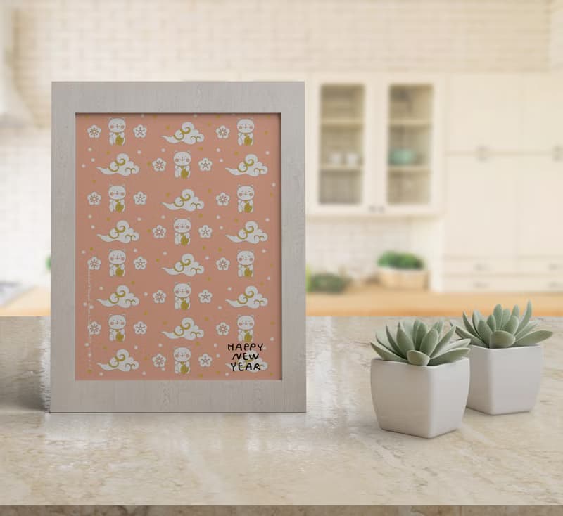 招財貓咪 新年快樂【CM17157】洛可可草莓手創明信片龍年賀卡