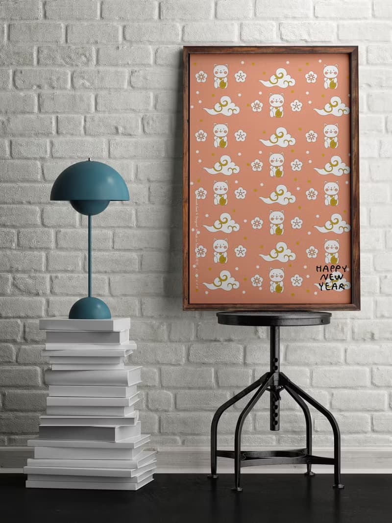 招財貓咪 新年快樂【CM17157】洛可可草莓手創明信片龍年賀卡