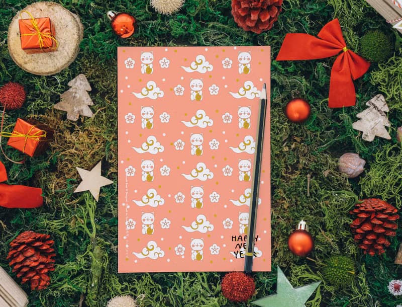 招財貓咪 新年快樂【CM17157】洛可可草莓手創明信片龍年賀卡