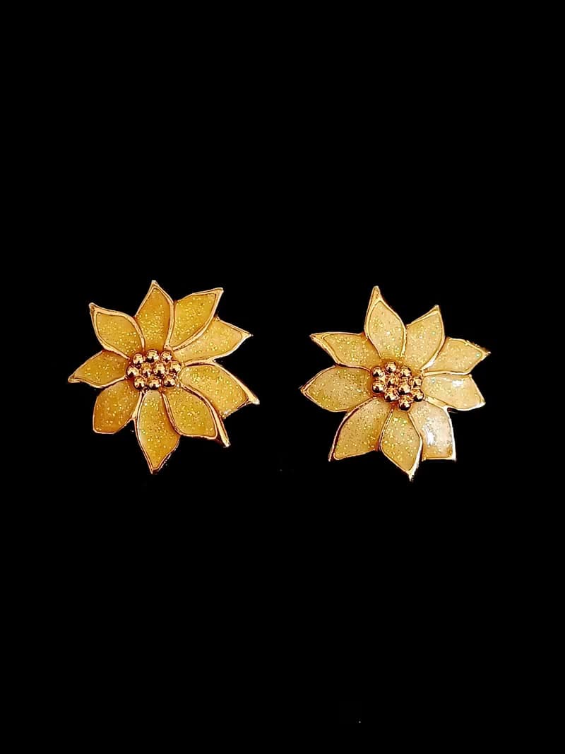 vintage jewelry  AVON 琺瑯黃色聖誕葉 針式耳環