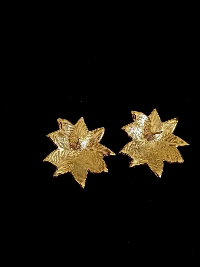 vintage jewelry  AVON 琺瑯黃色聖誕葉 針式耳環