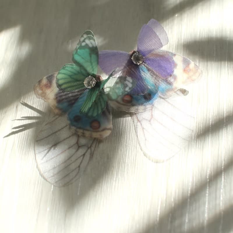 不對稱蝴蝶耳環一對&水鑽925銀耳針 pierced or clip-on earring