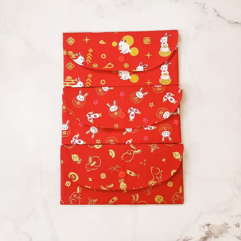兔年 卯年 燙金手工長型布紅包袋 存摺袋