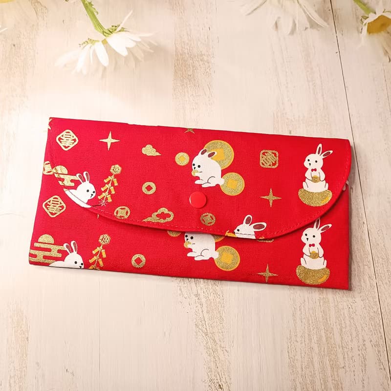 兔年 卯年 燙金手工長型布紅包袋 存摺袋