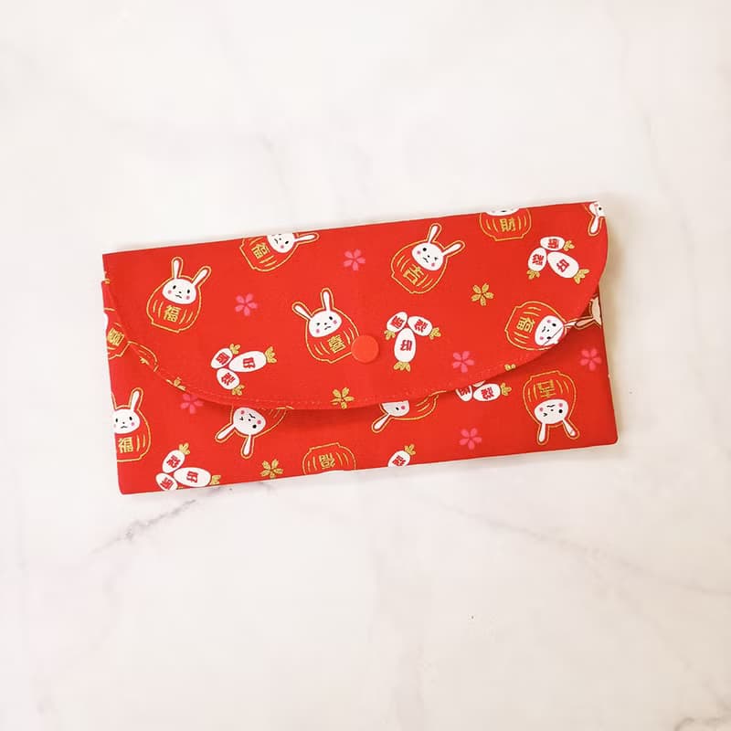 兔年 卯年 燙金手工長型布紅包袋 存摺袋
